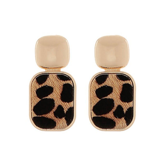 Animal Print & Gold Earrings in leopard print with brushed-gold top