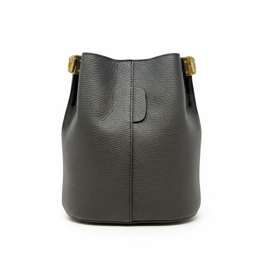Black Leather Bucket Bag with Tortoise Handle, alternate view
