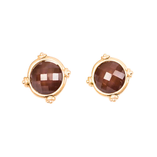 Framed & Faceted Stone Earrings in brown