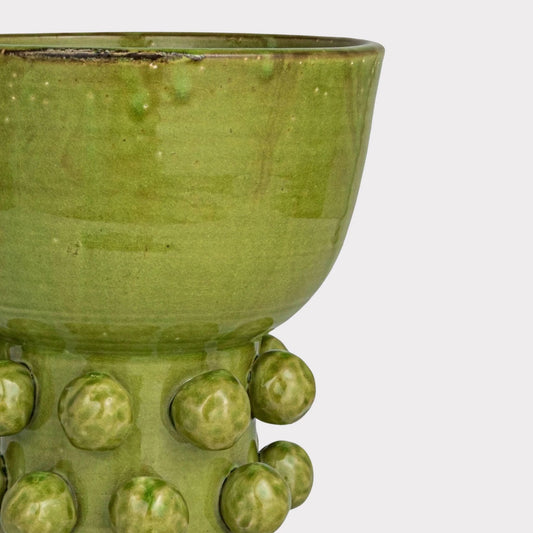 Green terra-cotta hobnail footed vase, alternate view