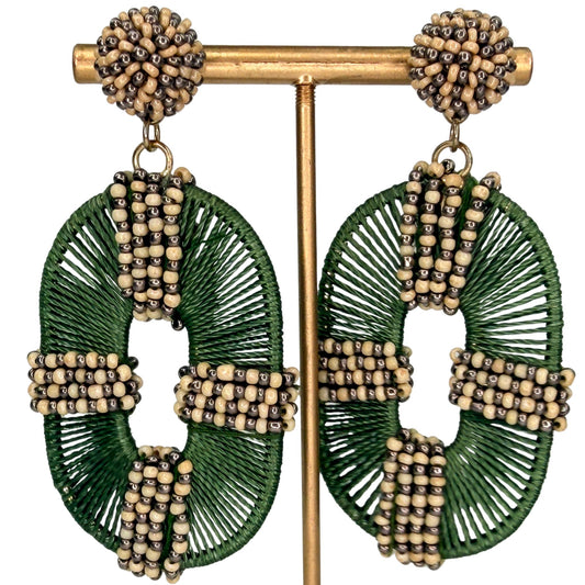 Outline Dangle Earrings in green, alternate view