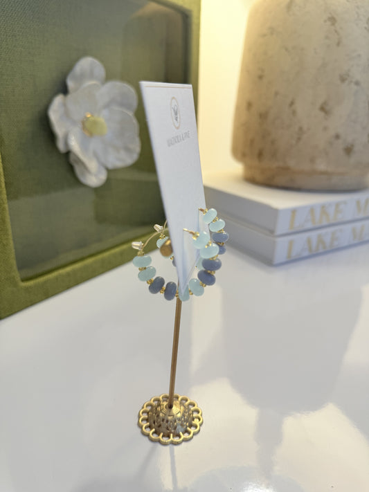 Blue & Gray Beaded Hoop Earrings