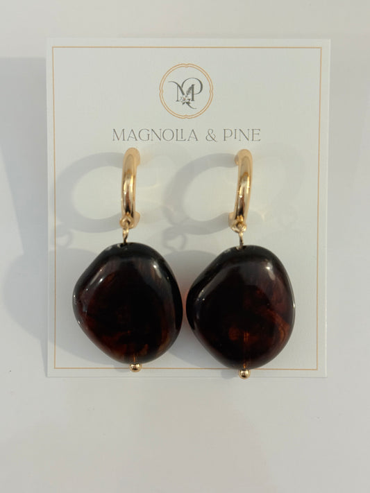 Geometric Oval Stone Dangle Earrings, alternate view