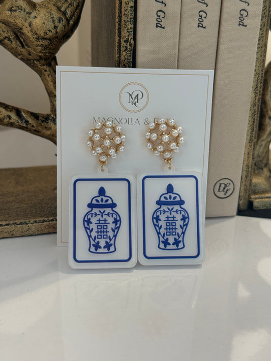 Mahjong Ginger Jar Dangle Earrings, alternate view