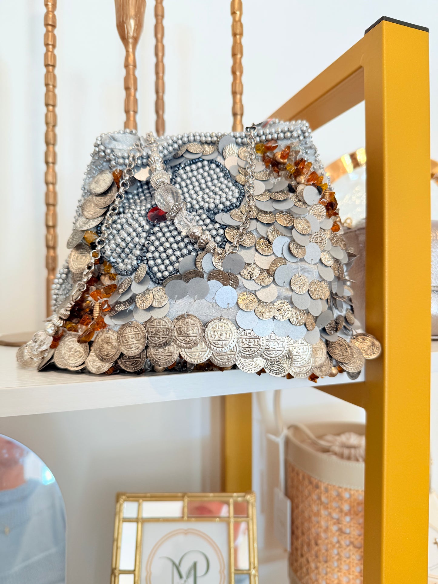 Beaded Evening Bag-Silver