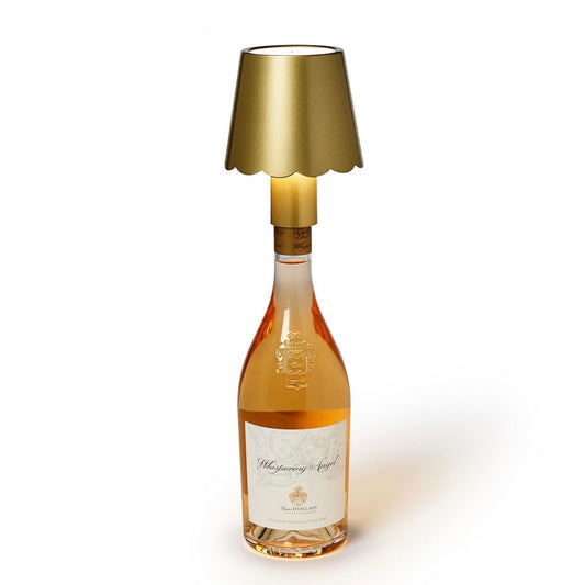 LED scalloped bottle lamp, touch-dim gold shade lit