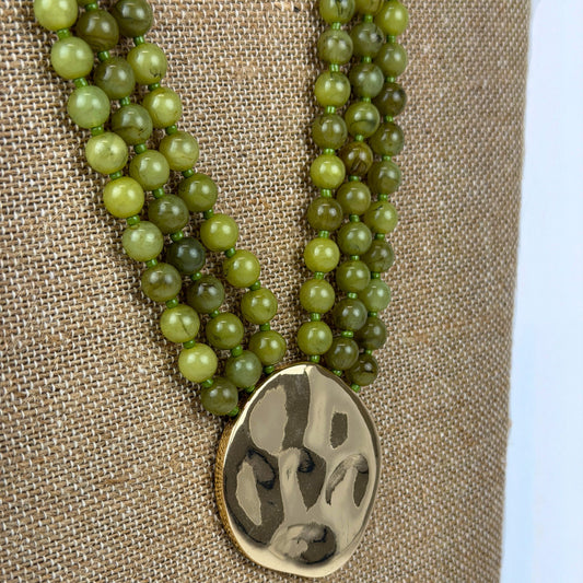 Layered Bead & Marble Necklace in green, alternate view