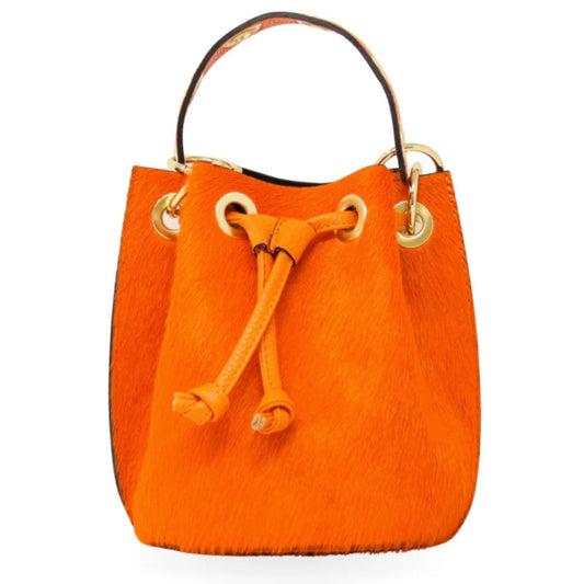 Leather & Cowhide Bucket Bag in Orange