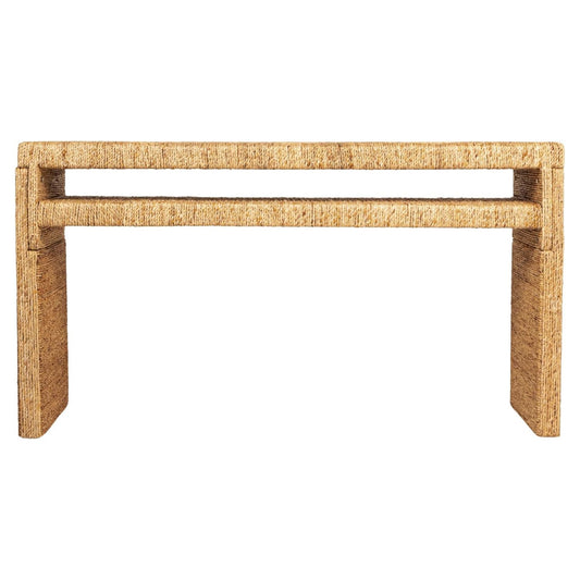 Acacia wood and water hyacinth console table, alternate view