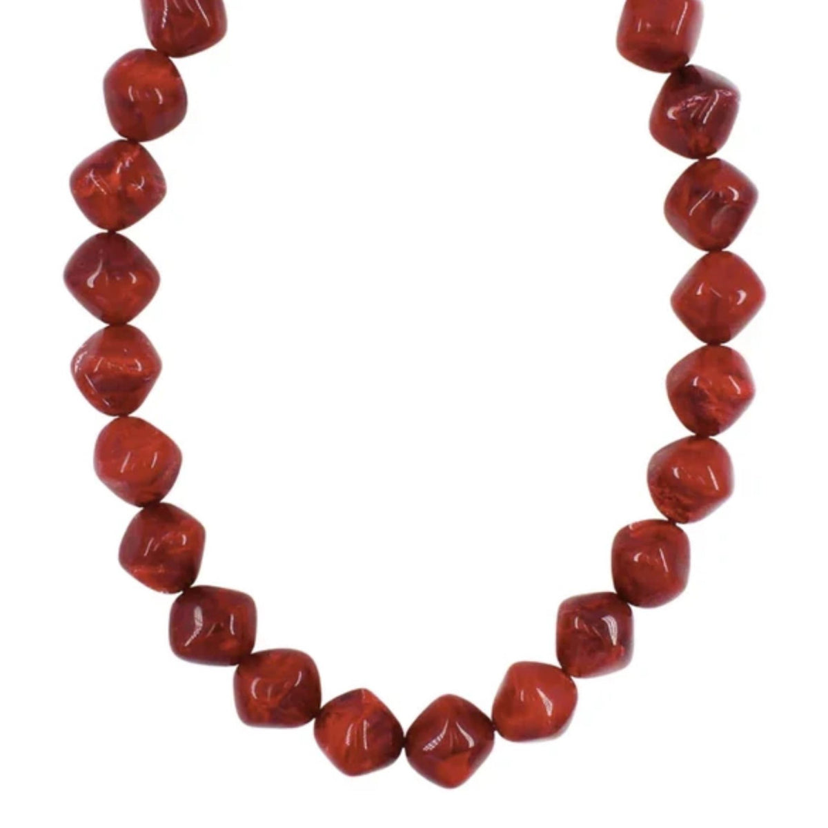 Marbled Pebble Stone Beaded Necklace in wine-red marbled acrylic