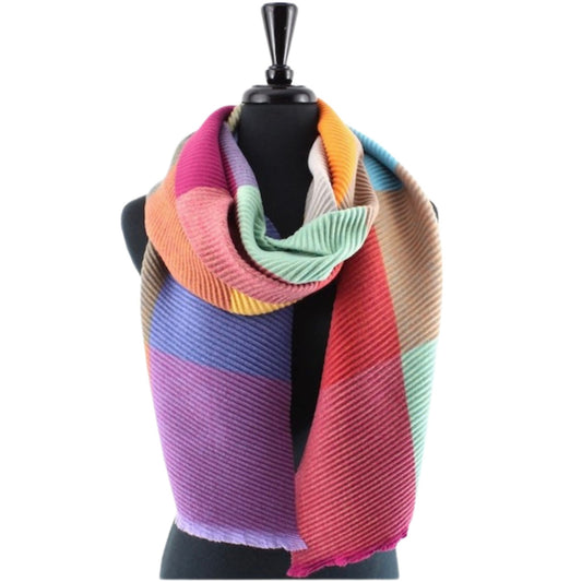 Merrymaking colorful pleated scarf, orange-turquoise