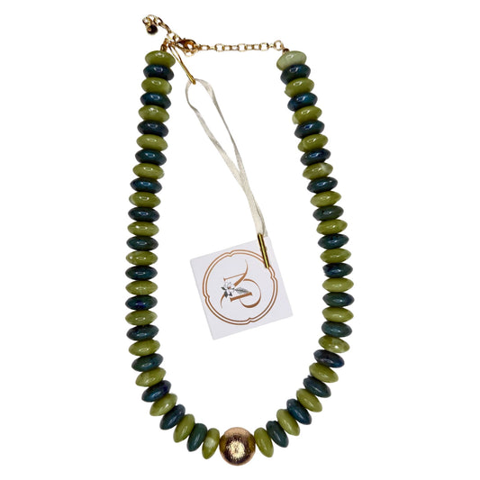 Metal Ball & Bead Necklace in green metal ball and rondelle beads