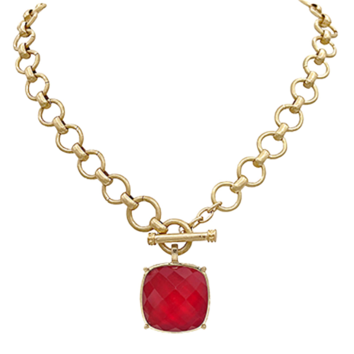 Gold Toggle Necklace with Stone Pendant