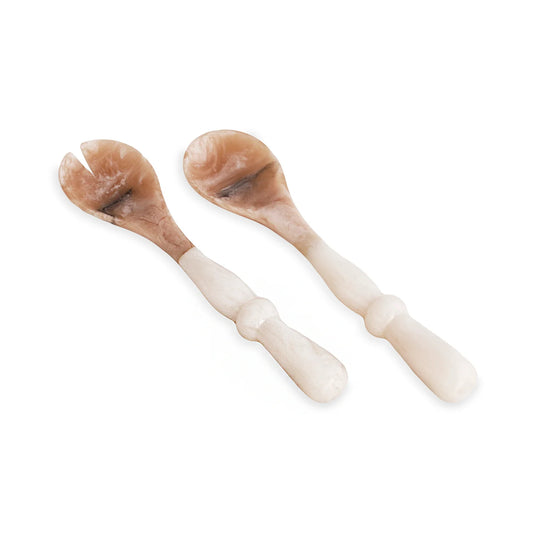 White swirl resin salad servers, alternate view
