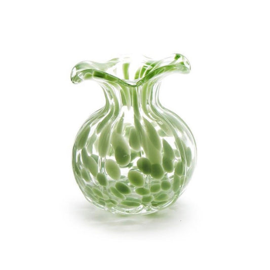 Ruffle edge spotted glass vase in green