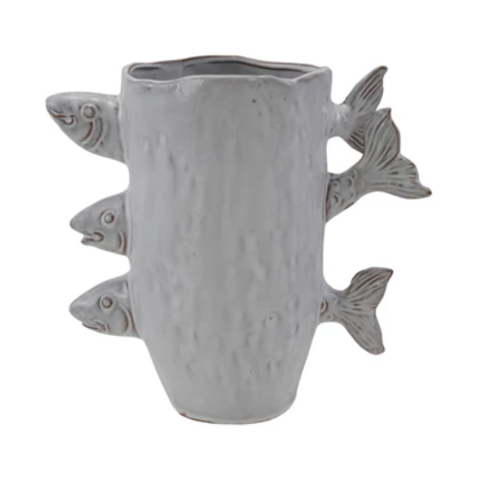 White Stoneware Fish Vase