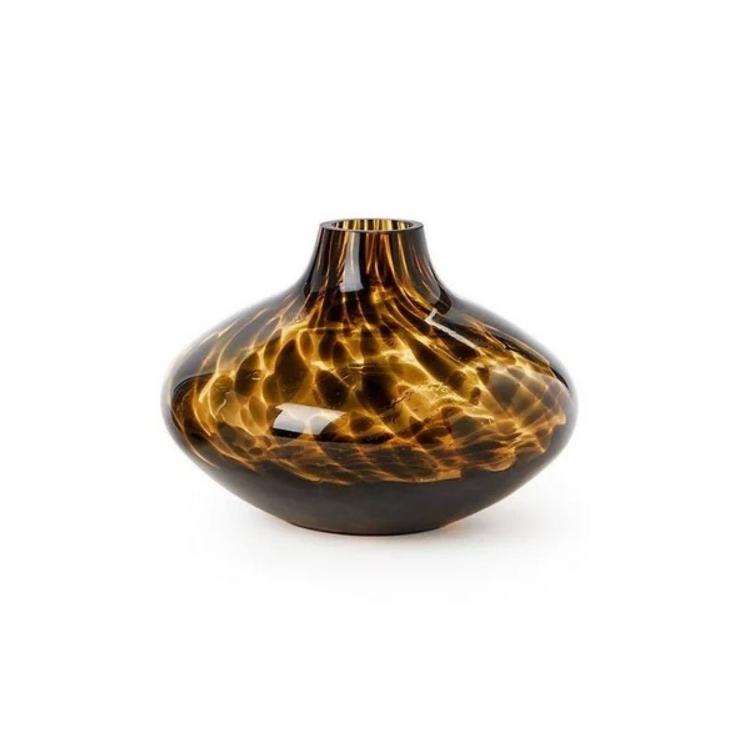 Squat tortoise print glass bud vase