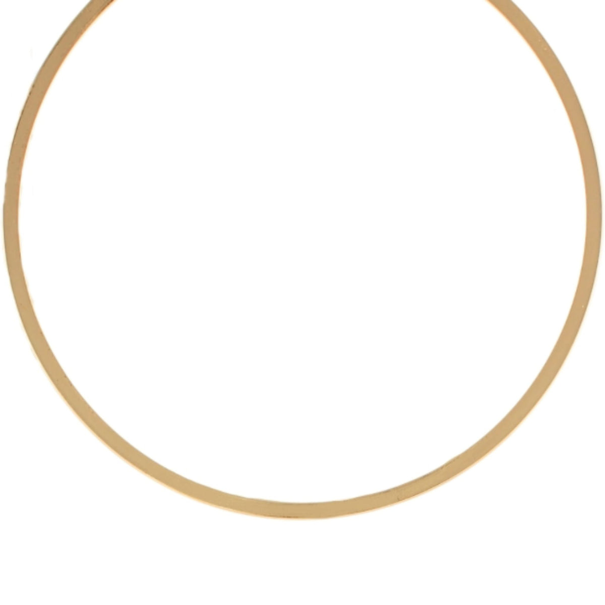 A thin gold wire collar necklace bent into a simple open circle shape.