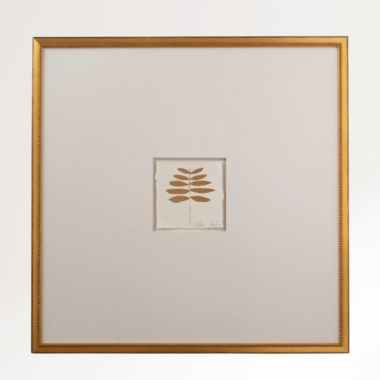 Gold Botanical Framed Art, fern design, hand-painted original.