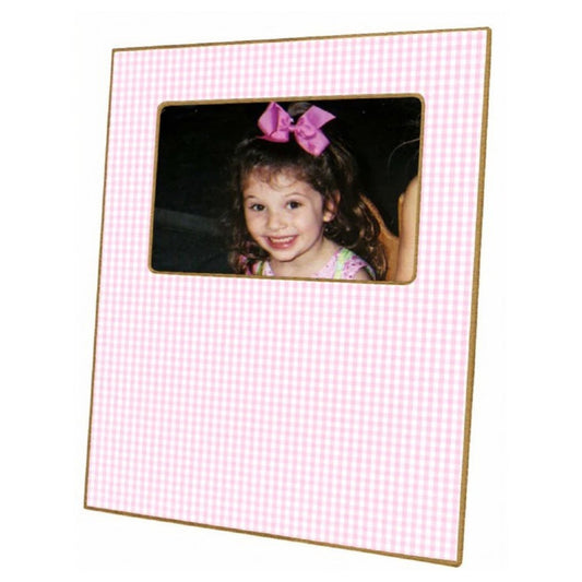 Pink gingham decoupage picture frame, 8x10, with kickstand back