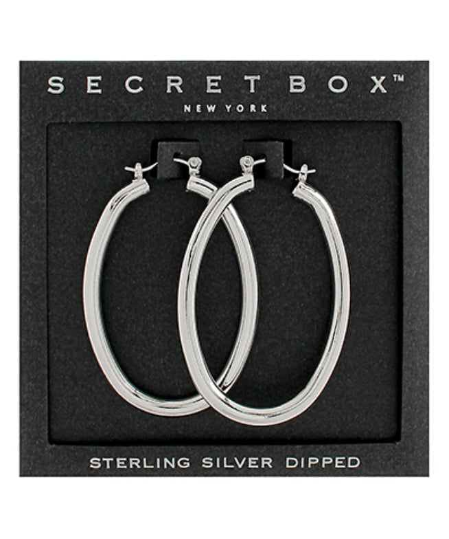 Secret Box Oval Hoop Earrings, large sterling silver dipped hoop