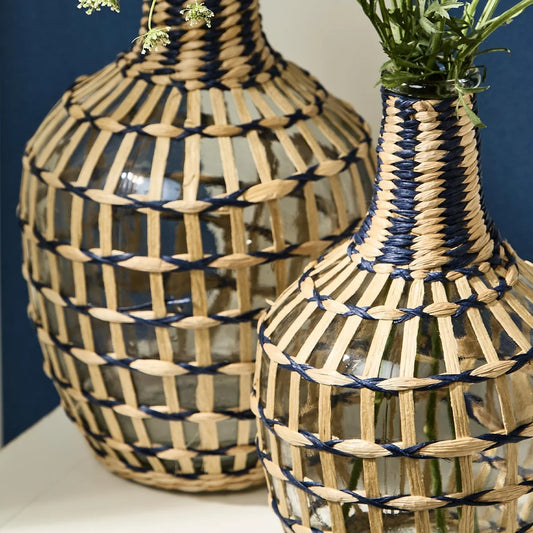Straw wrapped fluted glass vase, alternate view