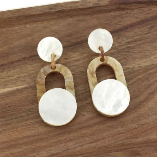 Circles and oval resin drop earrings, cream