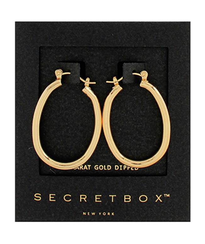 Secret Box Oval Hoop Earrings, small 14K gold dipped hoop