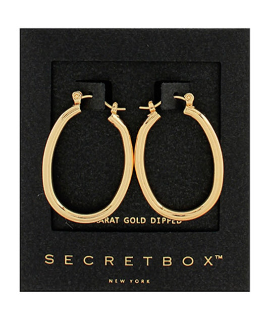 Secret Box Oval Hoop Earrings, small 14K gold dipped hoop
