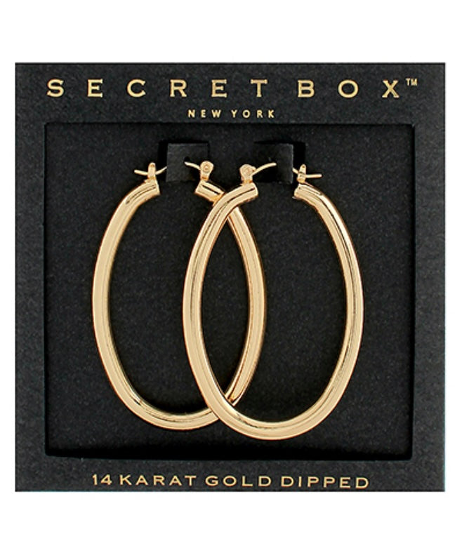 Secret Box Oval Hoop Earrings, large 14K gold dipped hoop