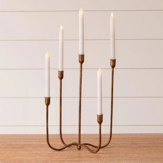 5-arm hand-forged candelabra with brass-toned finish
