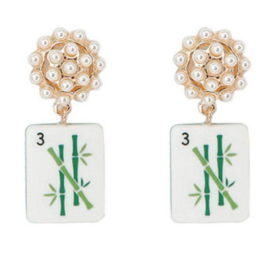 Mahjong Tile & Cluster Pearl Earrings