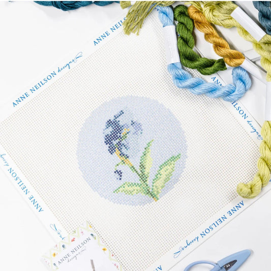 Abide Floral Beginner Needlepoint Kit styled in a lifestyle setting.