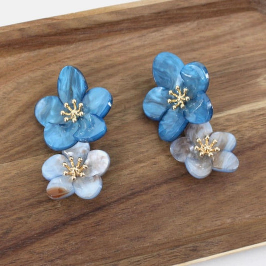 Layered Floral Dangle Earrings in blue
