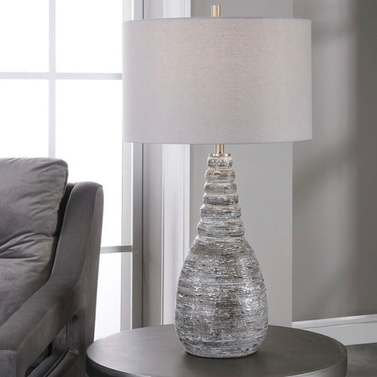 Rust brown ceramic table lamp, alternate angle