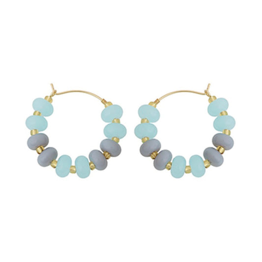 Beaded Hoop Earrings in blue-grey glass beads