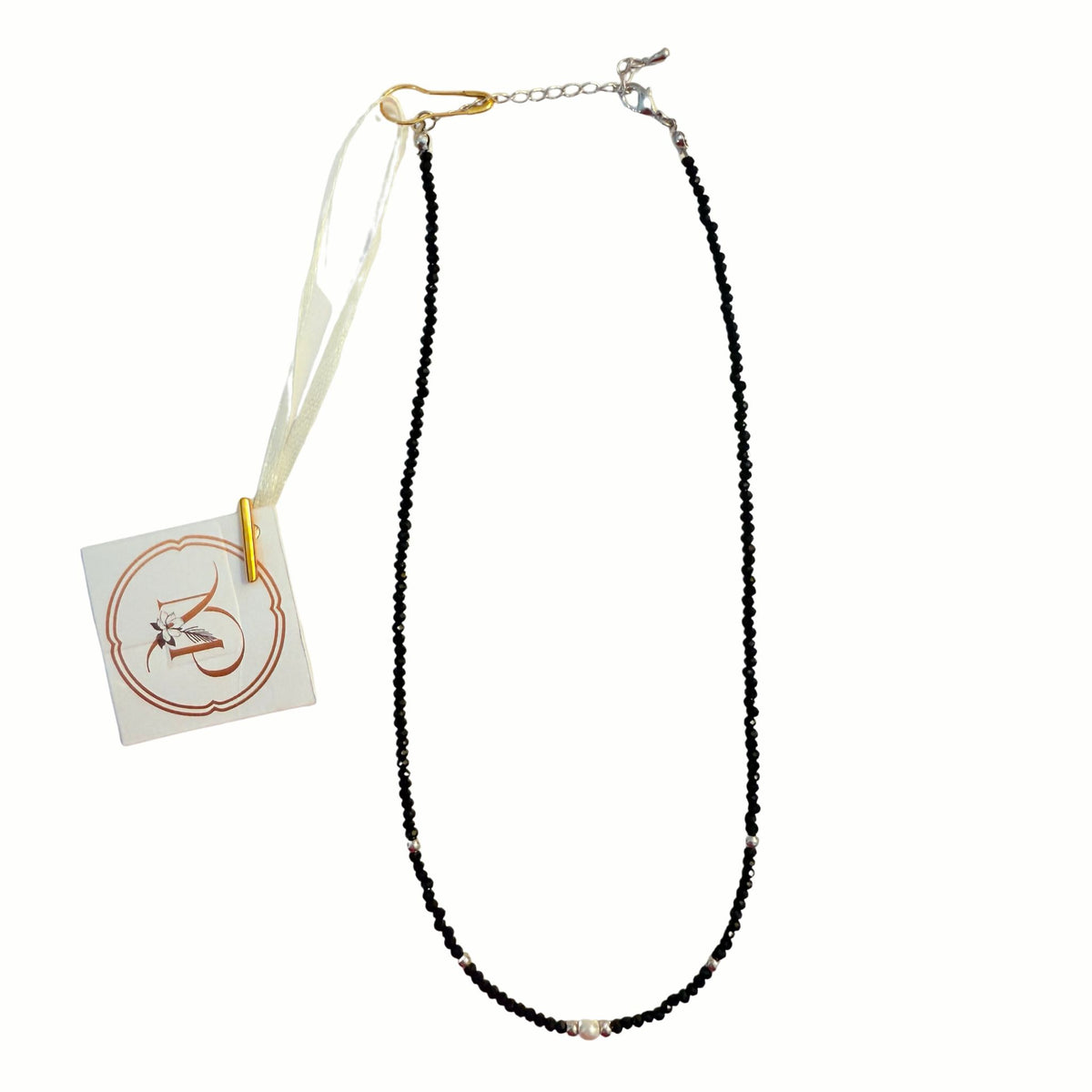 Black Beaded Necklace with Pearl Accents, alternate view