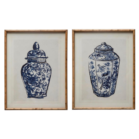 Blue & White Ginger Jar Framed Wall Art, framed print under glass