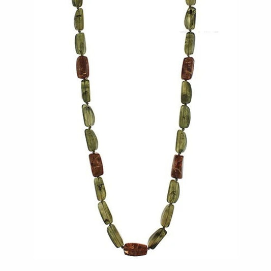 Brown and green geometric marble acrylic long necklace