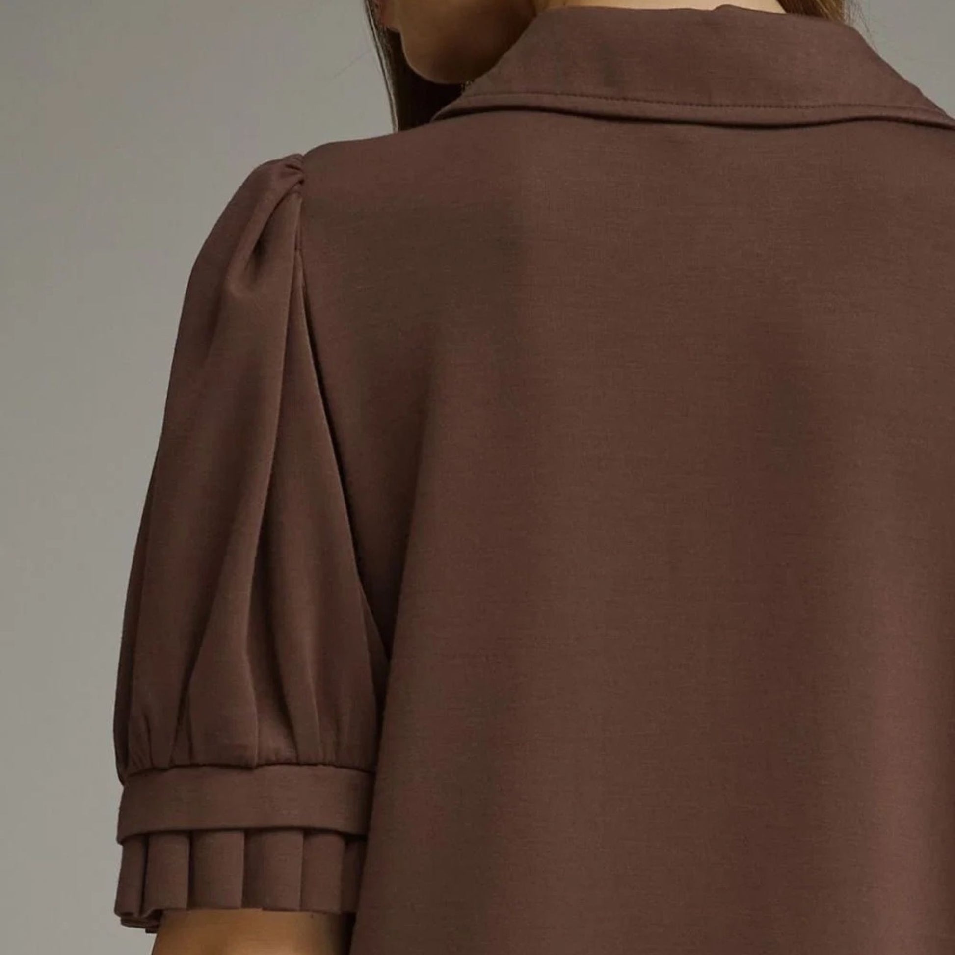 Brown Ruffle Zip-Up Hem Soft Knit Mini Dress, back view