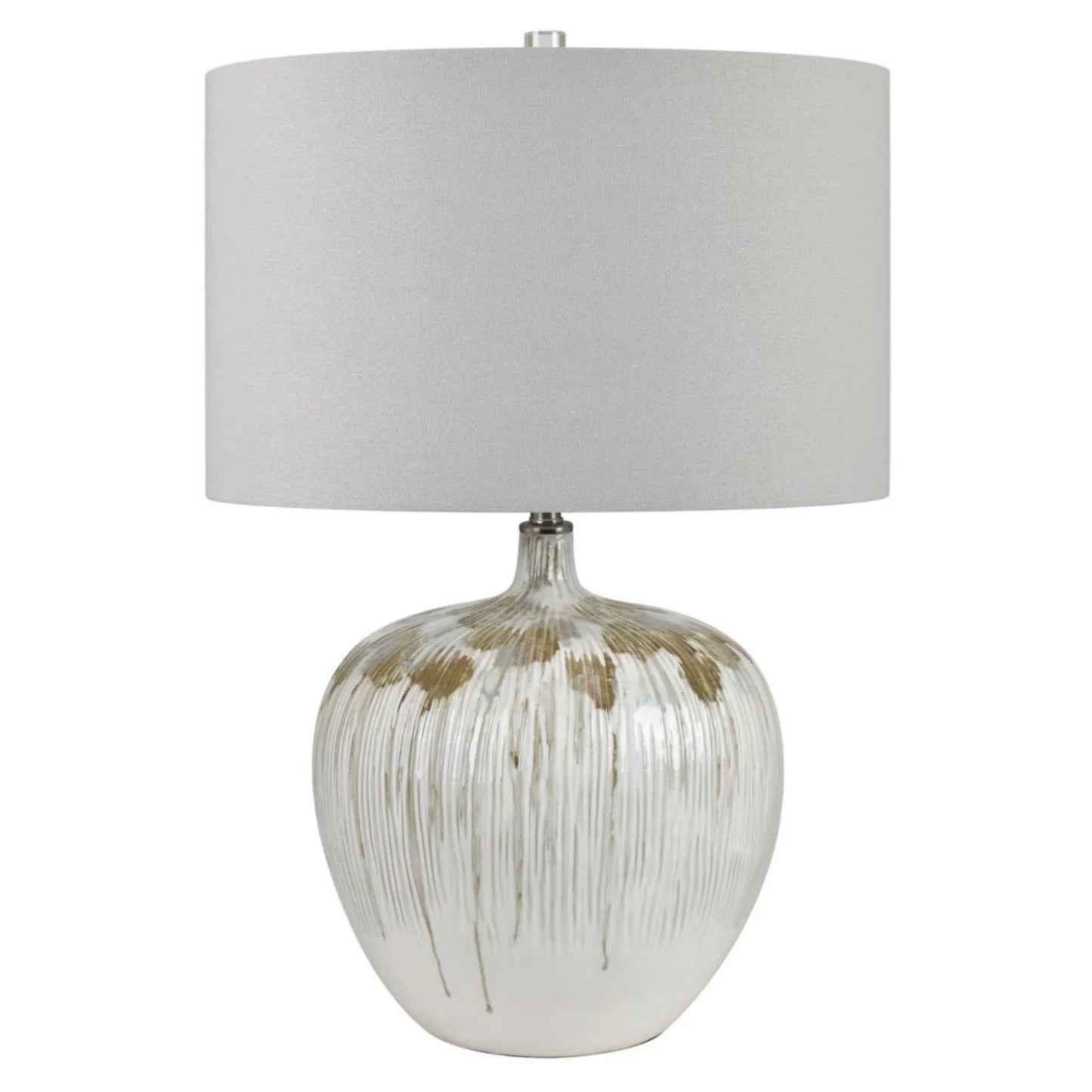 Camille Table Lamp with dripped glaze finish and white linen shade