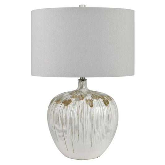 Camille Table Lamp with dripped glaze finish and white linen shade