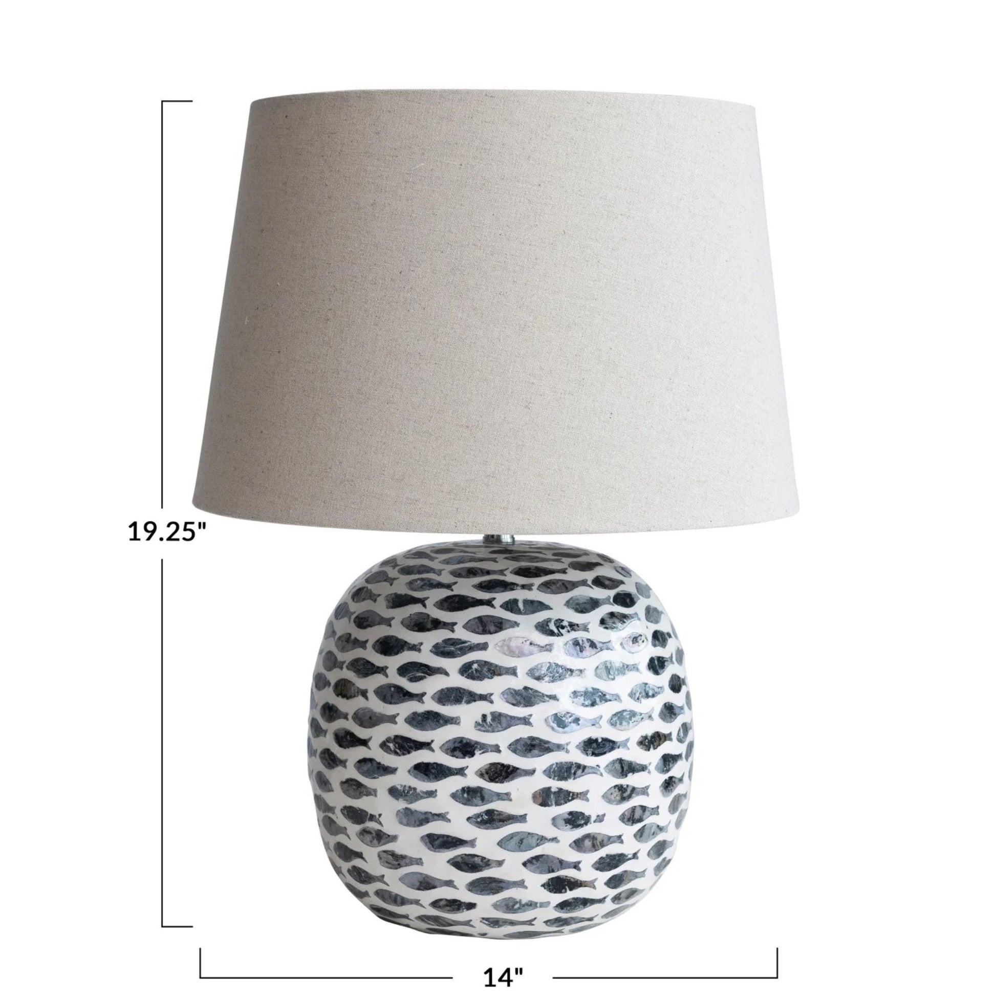 Capiz & Bamboo Table Lamp with Fish Pattern, dimensions diagram