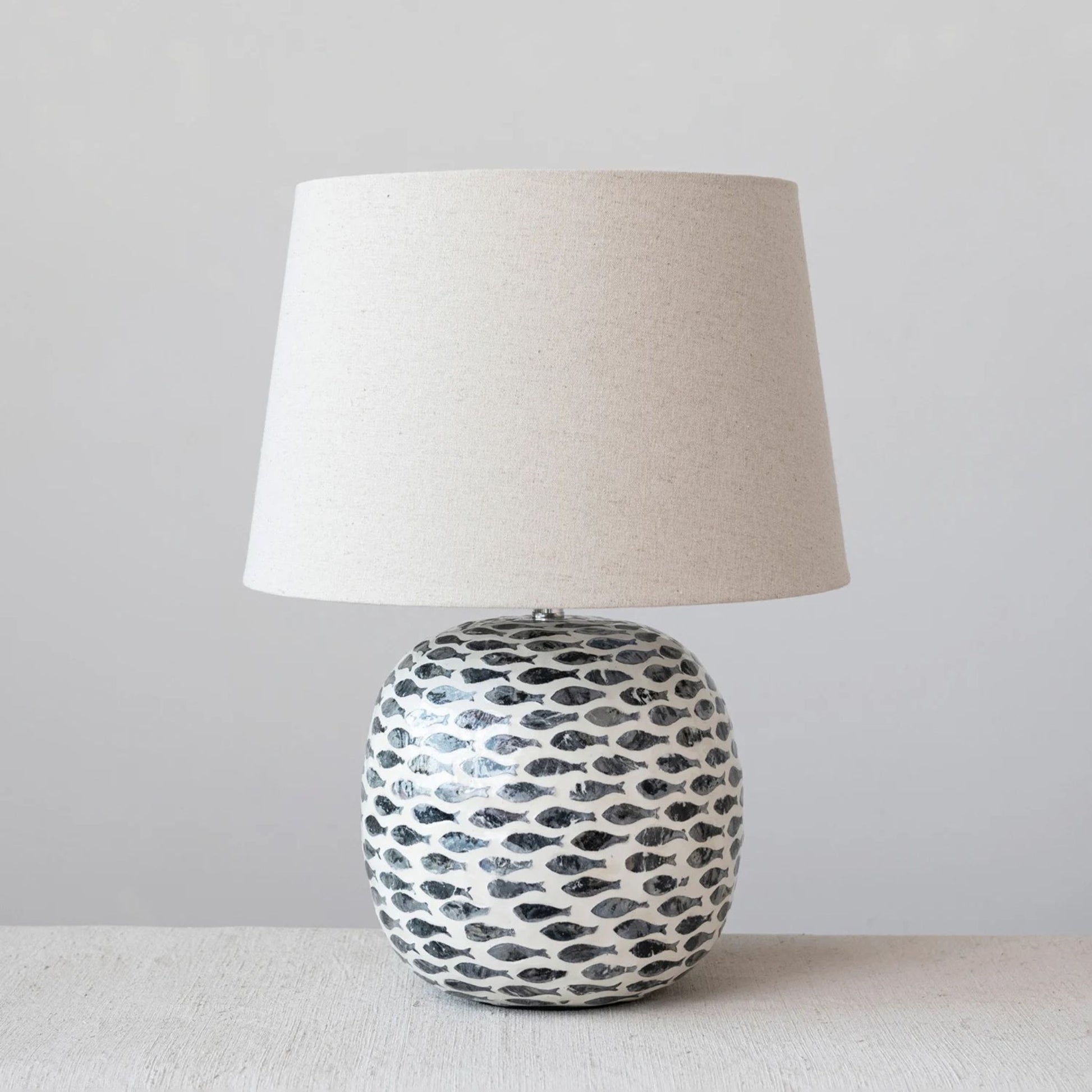 Capiz & Bamboo Table Lamp with Fish Pattern, full view