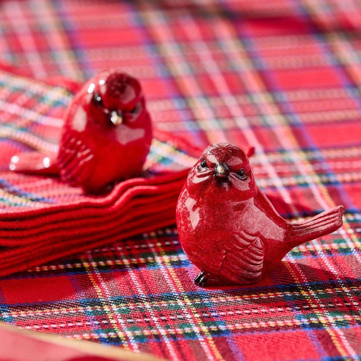 Close-up of the hand-painted red cardinal bird figurine
