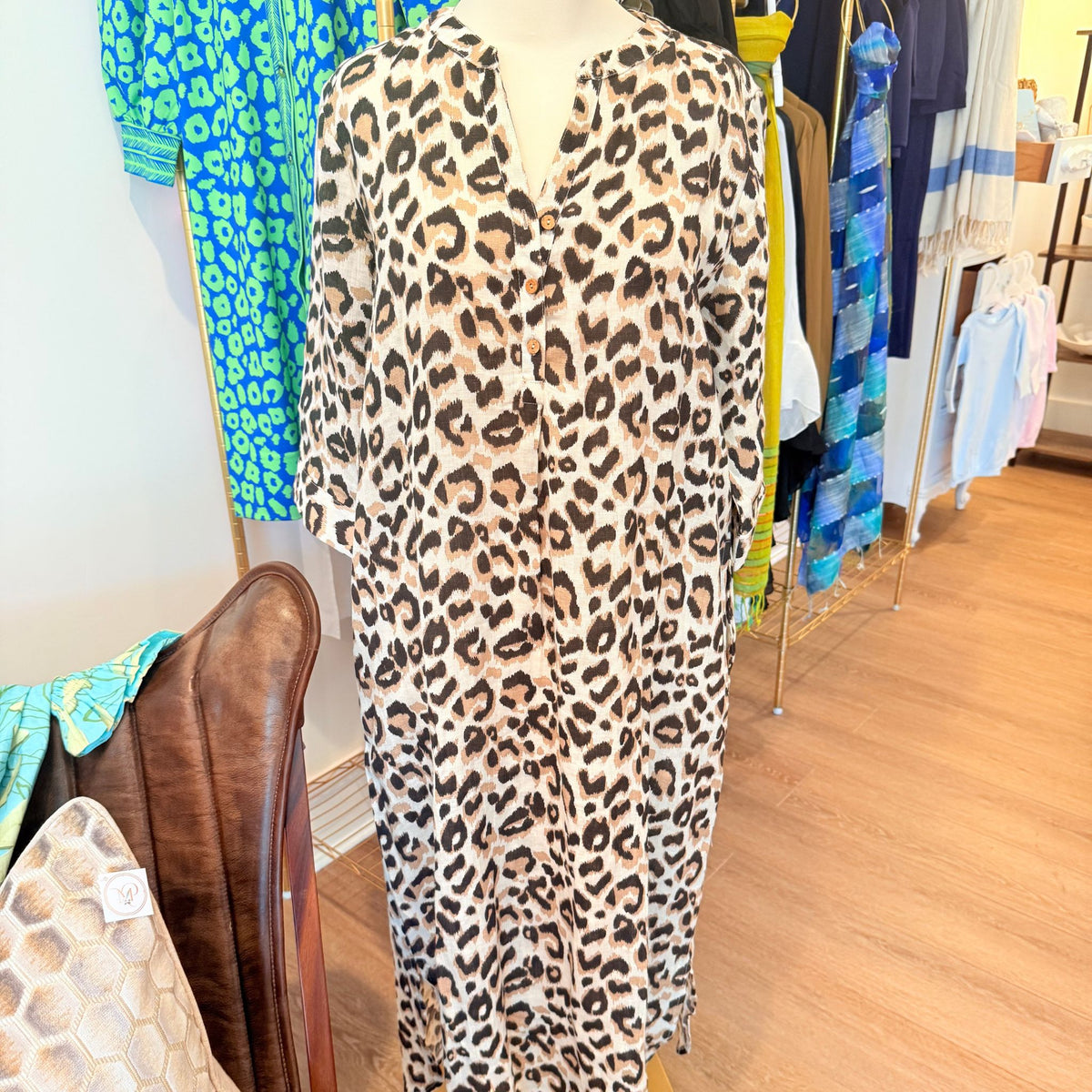 Cheetah print cotton weekender dress, alternate angle