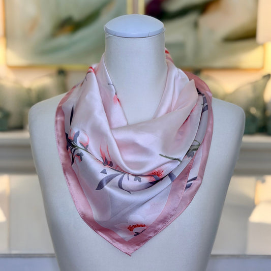 Cherry Blossom Print Scarf, styled on a mannequin bust