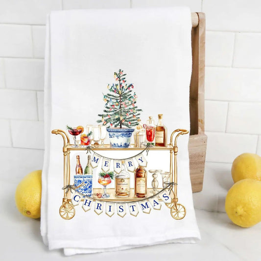Chinoiserie Christmas bar cart tea towel