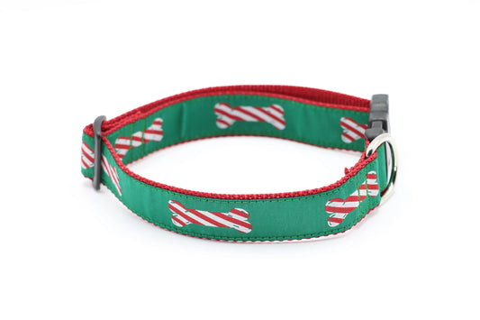 Peppermint Bone Dog Collar with peppermint ribbon