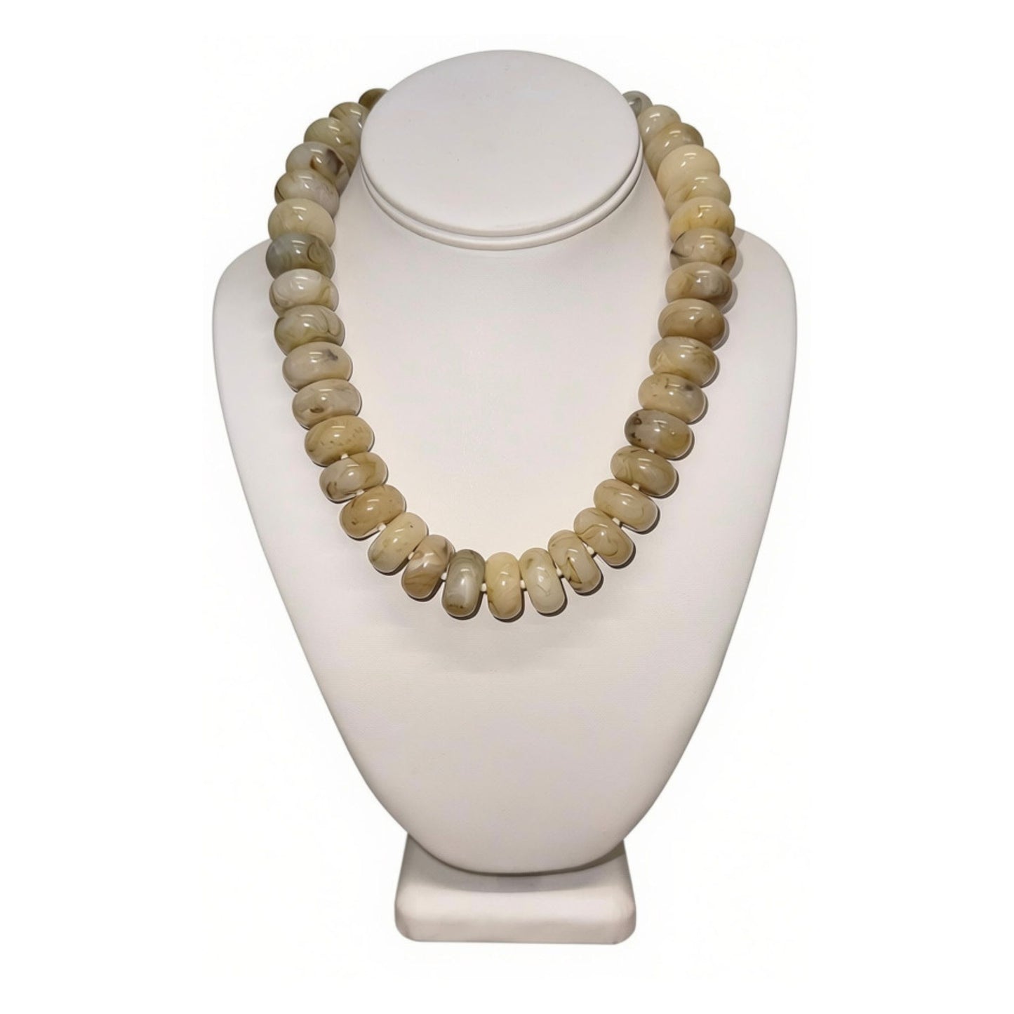 Chunky Marbled Bead Necklace in cream marbled beads